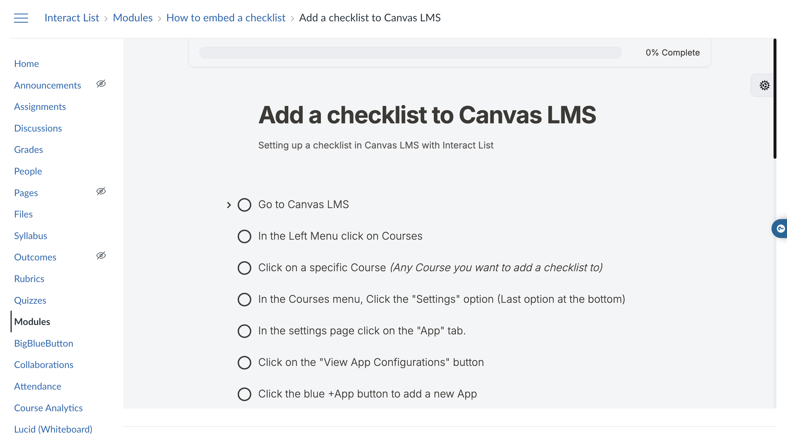 embed checklist example